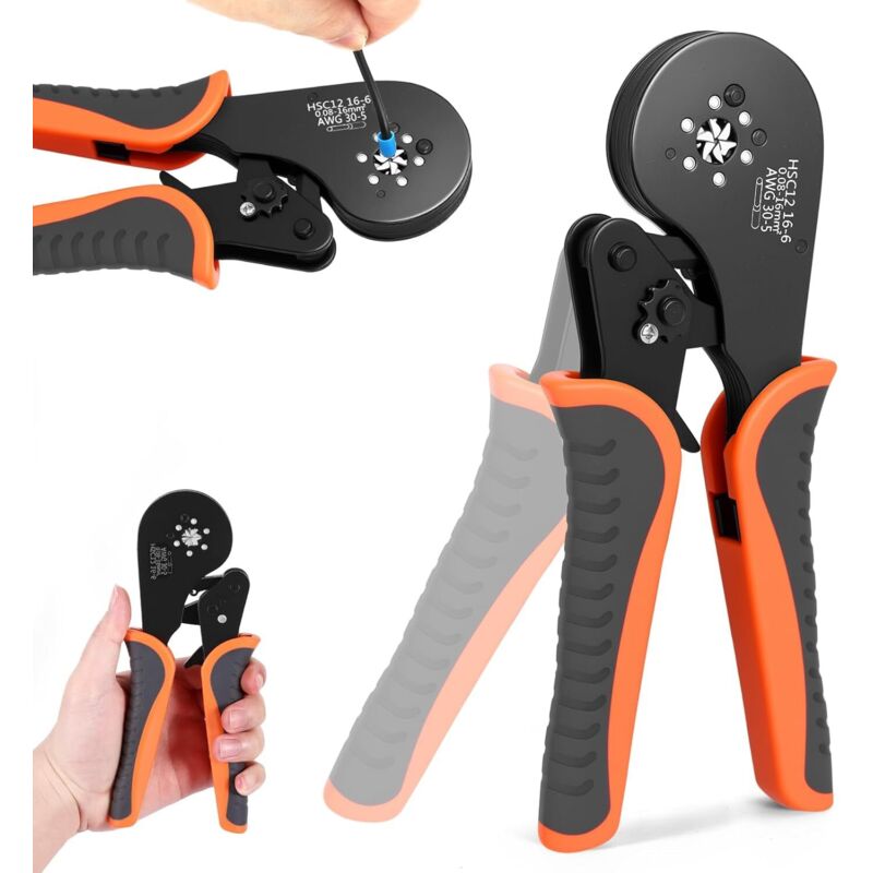 Juego de alicates de crimpeado para extremos de cable de 0,08-16 mm² - Herramientas de crimpeado hexagonales - Para conectores aislados, no aislados