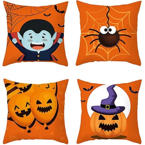 Juego de almohadas de Halloween de 4 piezas, funda de almohada para sofá de Halloween, juego de fundas para cojines decorativos de Halloween, funda de almohada rectangular para sofá, estilo A (45×45 c