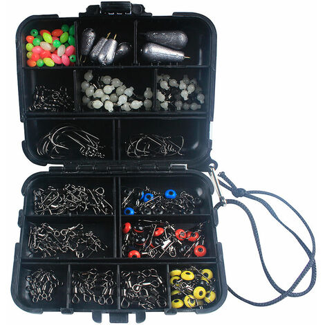 Juego de aparejos de pesca de 177 piezas, ganchos de manivela, pesos de plomo, broches giratorios, conectores, cuentas, juego de caja de aparejos de pesca