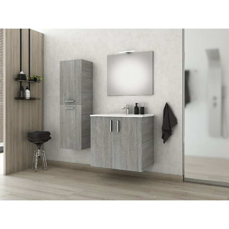 

Juego de armarios de bano Ionian Cabinet - con mueble bajo, lavabo, espejo, mueble alto, puertas, luces, lamparas - para bano - Gris, Cromo, Blanco