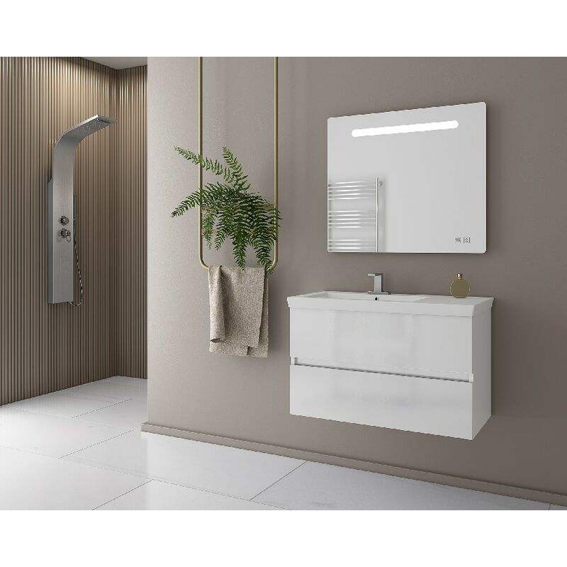 

Juego de armarios de bano Luxus Cabinet - con Mueble bajo, Lavabo, Espejo, Cajones, Lamparas - para Bano - Blanco en MDF, Ceramica, Vidrio, 80 x 40 x