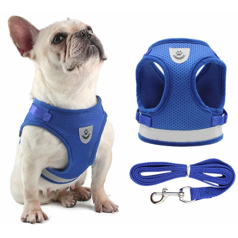 

Juego de arnes y correa para perros Chaleco reflectante de malla ajustable para perros pequenos, cachorros, gatos,Azul, XL