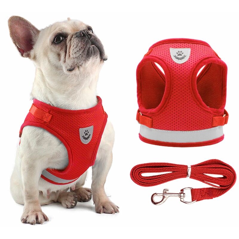 

Juego de arnes y correa para perros Chaleco reflectante de malla ajustable para perros pequenos, cachorros, gatos,Rojo,M