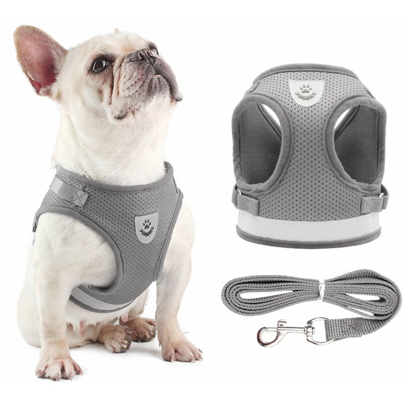 

Juego de arnes y correa para perros Chaleco reflectante de malla ajustable para perros pequenos, cachorros, gatos,Gris, S