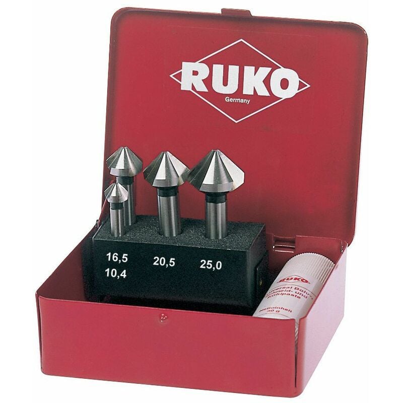 

RUKO 102152E - Juego de 6 avellanadores cónicos DIN 335 forma C HSS-Co 5 90° para aceros VA