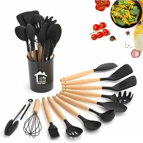 Set cucharones utensilios cocina de silicona 12 piezas morado