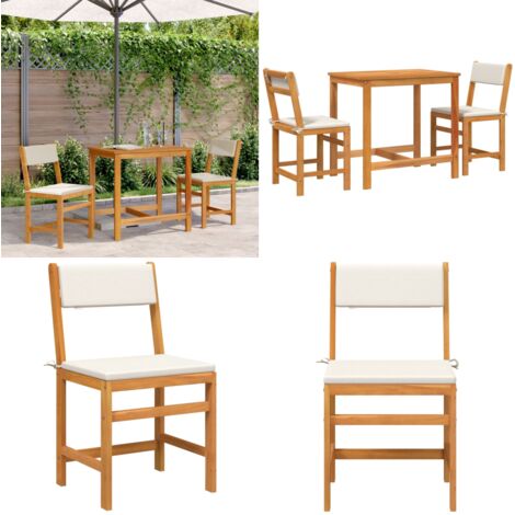 Juego de balcón con cojines 3 piezas madera maciza de acacia - Muebles de exterior - Sillas de terraza