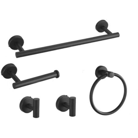 Juego de baño de 5 piezas, toallero de acero inoxidable, toallero de pared – Diseño moderno, negro