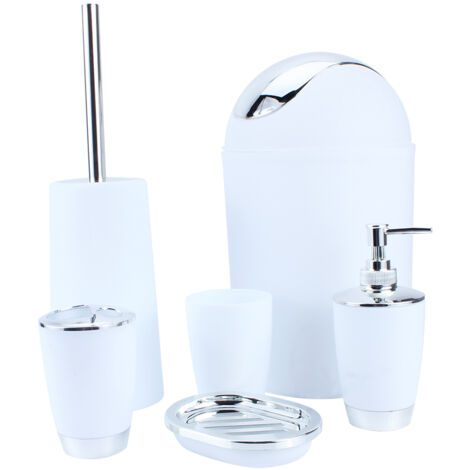 Juego de baño de 6 piezas: portacepillos de dientes, dispensador de jabón, jabonera, portaescobillas de inodoro, papelera. Juego de accesorios ecológicos fabricados en resina.