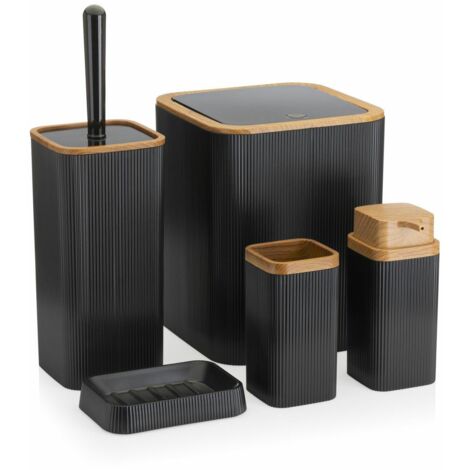 Juego de baño Zoya de 5 piezas, negro/madera
