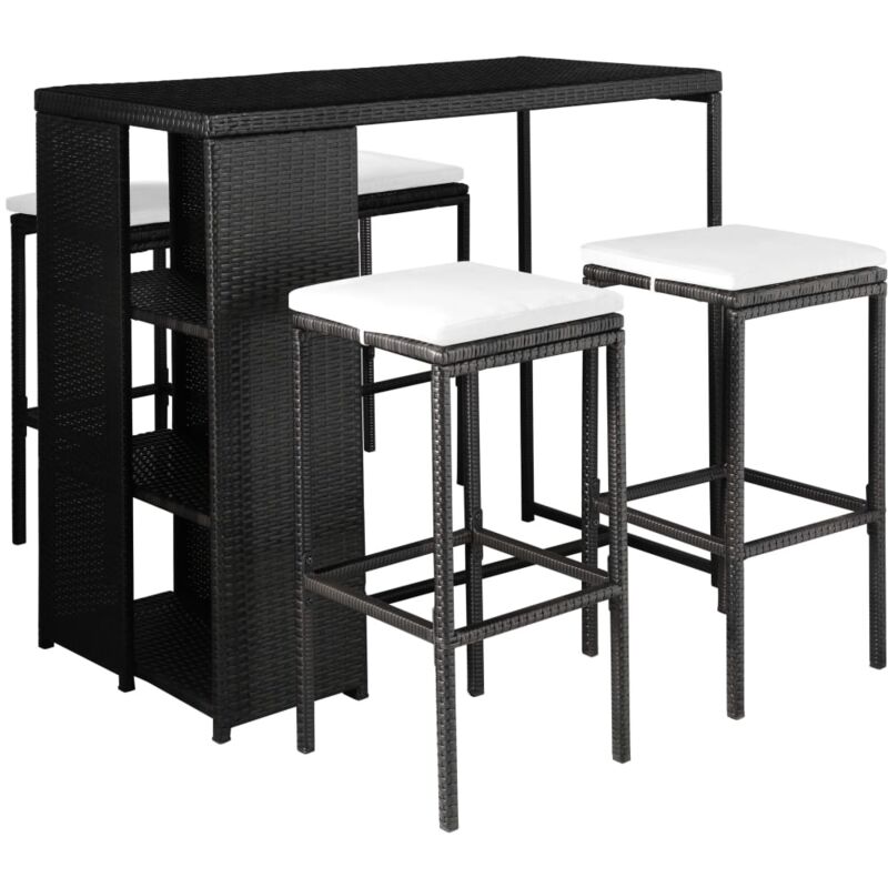 

vidaXL Set comedor de jardín 5 piezas y cojines ratán sintético negro - Negro
