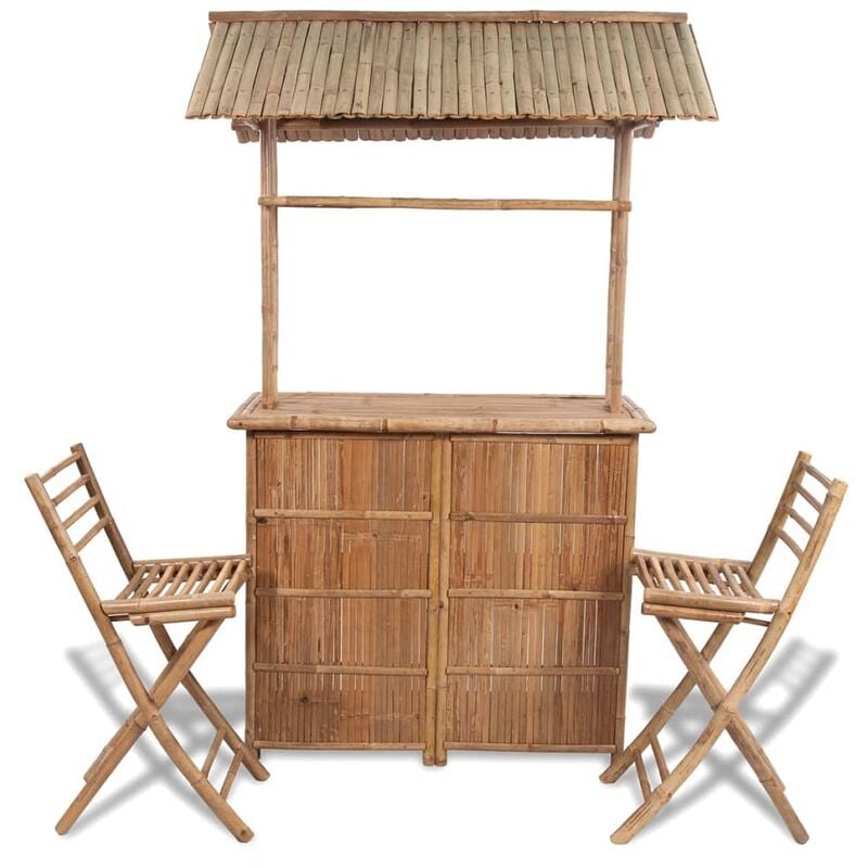 

Juego de barra y sillas de bar de jardín 3 piezas de bambú - Marrón