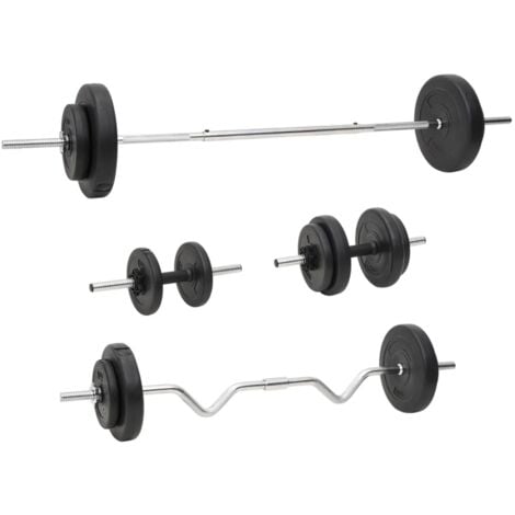 Conjunto de barra de curl - barra larga con discos, discos de pesas con  barra ergonómica, barra z de acero para entrenamiento