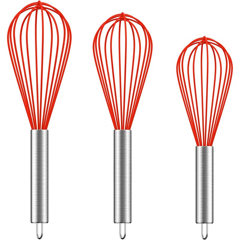 

Juego de batidores de silicona de 3 piezas 8 '+10' +12 ', (actualizado) Batidor de alambre Batidor de cocina para cocinar, mezclar, batir, batir,