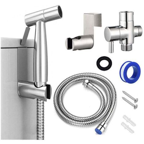 Juego de bidé para inodoro FOREHILL, cabezal de ducha para limpieza de baño, dispositivo de rociado para el cuidado personal diario, juego de manguera para montaje en pared (plateado)