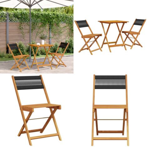 Juego de bistro de 3 piezas polipropileno y madera maciza negro - Patio - Balcón