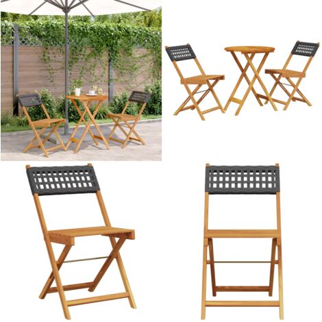 Juego de bistro de 3 piezas ratán PE y madera maciza negro - Patio - Balcón