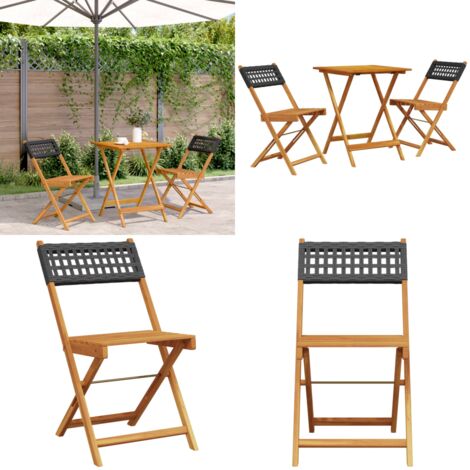 Juego de bistro de 3 piezas ratán PE y madera maciza negro - Patio - Balcón