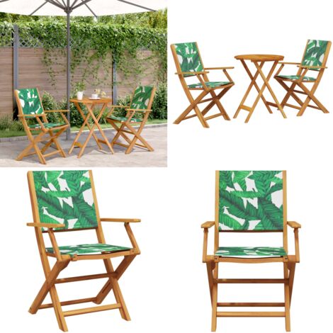 Juego de bistro de 3 piezas tela madera maciza estampado hojas - Patio - Balcón