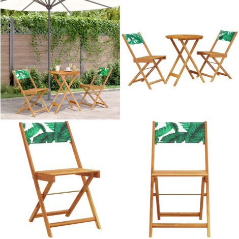 Juego de bistro de 3 piezas tela madera maciza estampado hojas - Patio - Balcón