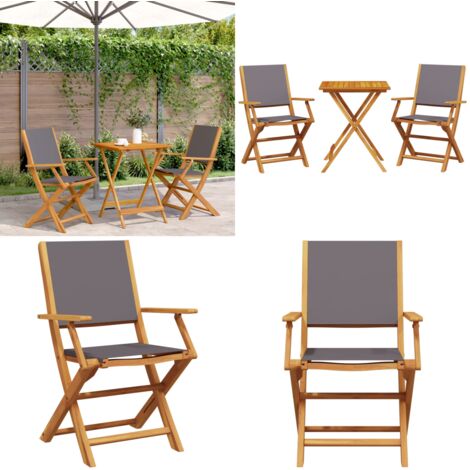 Juego de bistro de 3 piezas tela y madera maciza antracita - Mesa de jardín - Sillas de jardín