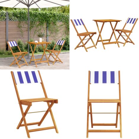 Juego de bistro de 3 piezas tela y madera maciza azul y blanco - Patio - Balcón