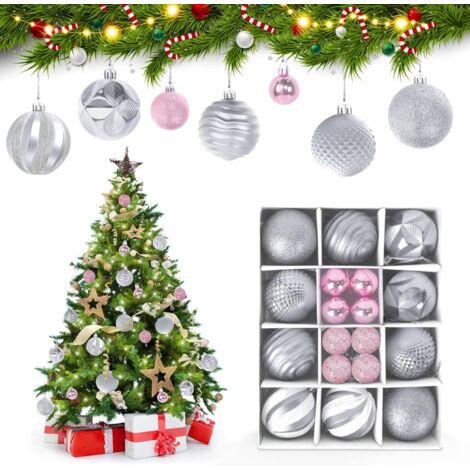 Juego de bolas navideñas plateadas, rosas y brillantes, 26 unidades