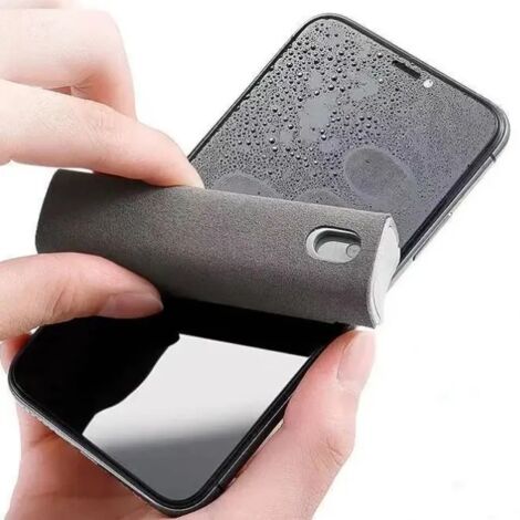 Juego de botella con pulverizador limpiador de pantalla de microfibra 2 en 1 para teléfono móvil, iPad, ordenador, paño de microfibra, toallitas para limpieza de gafas de iPhone, color gris (sin líqui