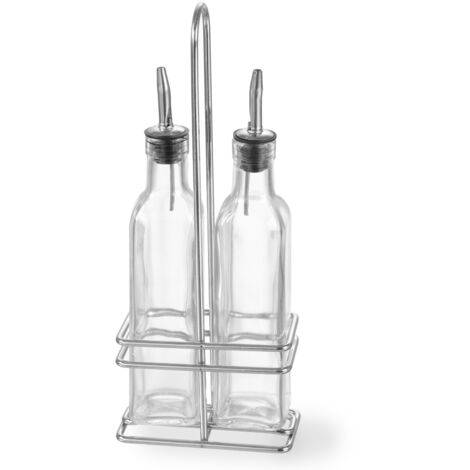 Juego de botellas de mesa con cesta para aceite de oliva y vinagre de vino 2 x 237 ml - Hendi 460245