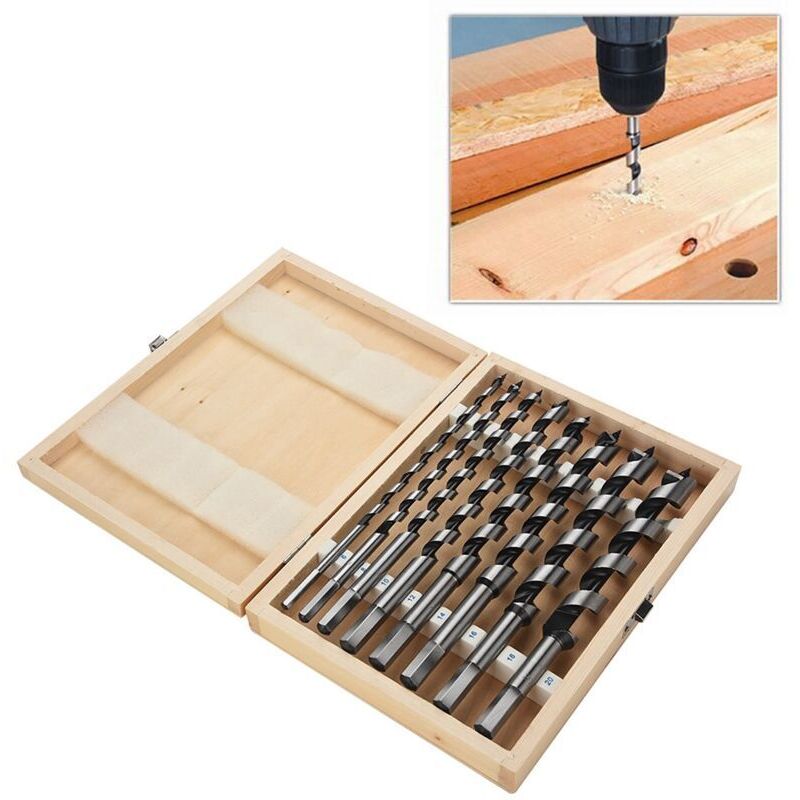 Xisrens Schwarz Juego De Brocas De Acero Al Carbono Eosnow, 8 Piezas, Estuche De Madera, Broca De Vástago Hexagonal Mecanizada