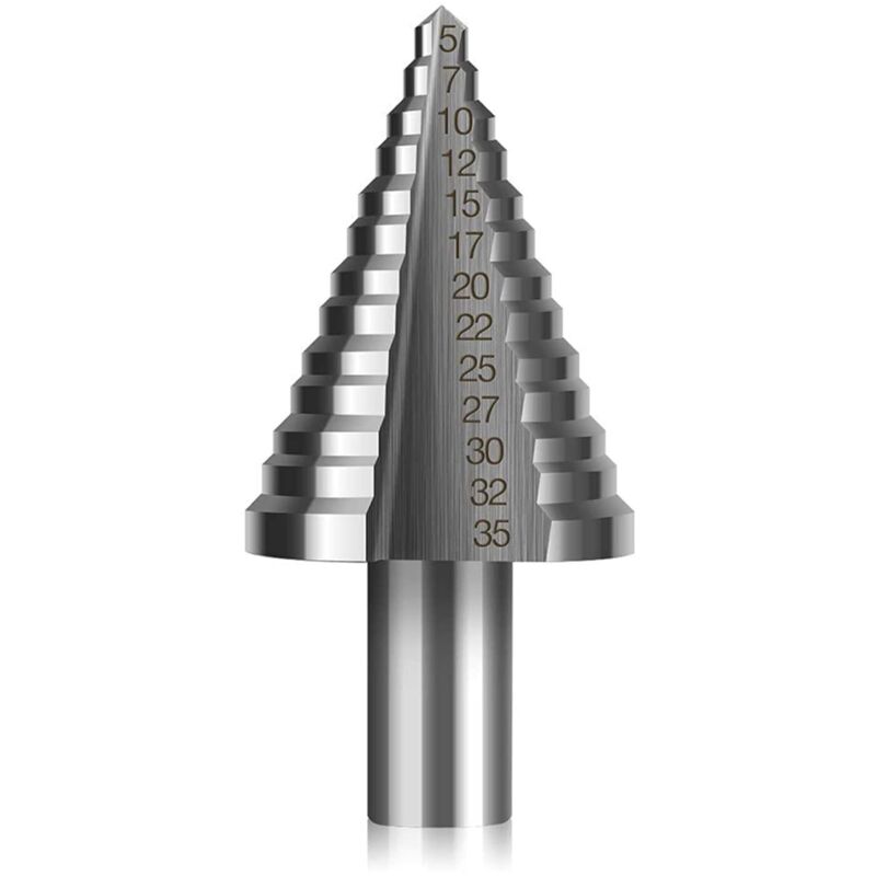 Juego de brocas escalonadas profesionales, diámetro de 5-35 mm, 2 flautas, broca cónica HSS, color plata