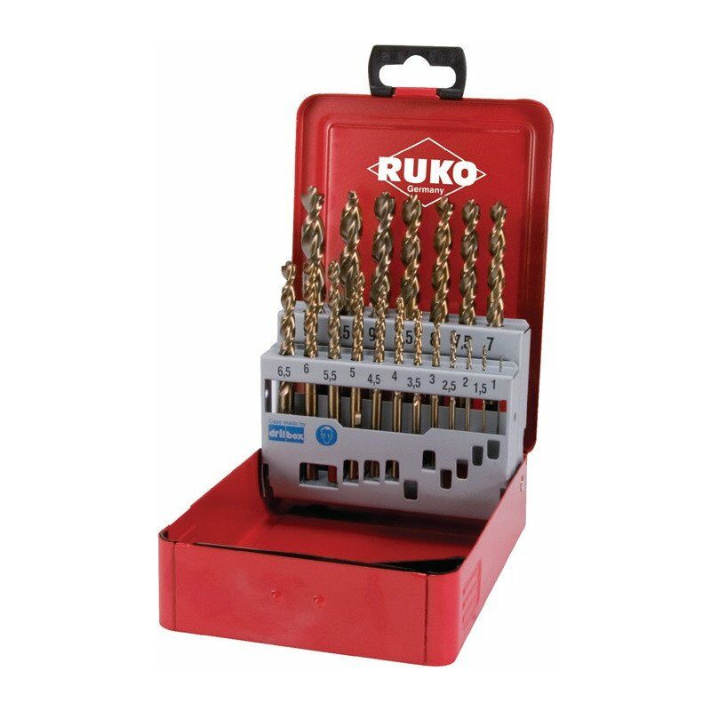 

Ruko - Juego de brocas helicoidales DIN 338 TURBO D.1-10x0.5mm HSS Caja metálica 19 piezas