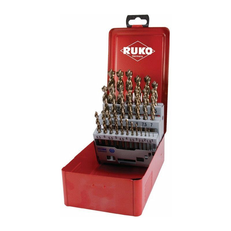 

Ruko - Juego de brocas helicoidales DIN 338 TURBO D.1-13x0.5mm HSS 25 piezas, caja metálica