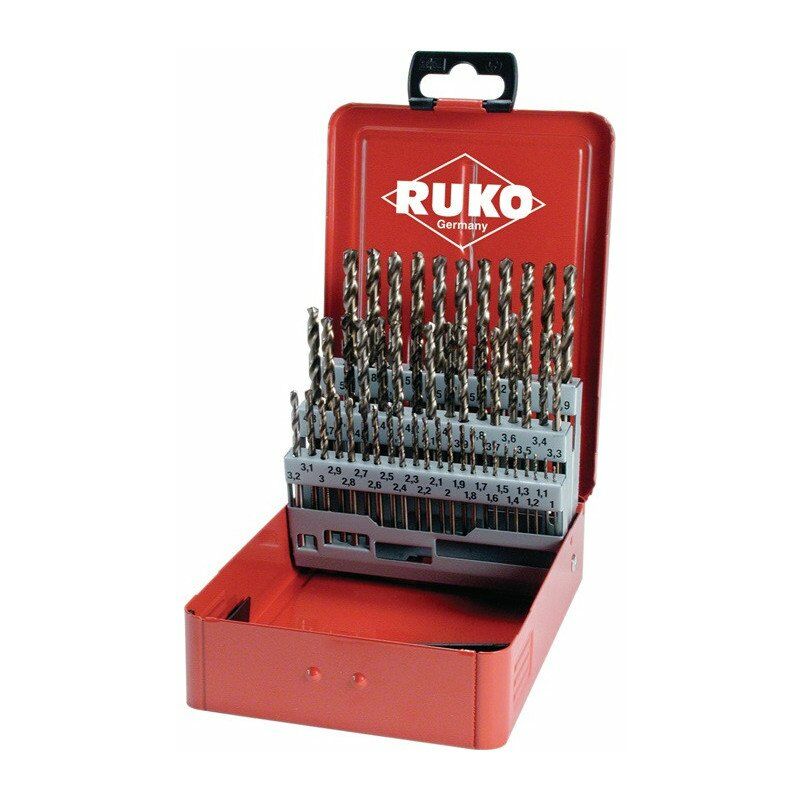 

Juego de brocas helicoidales DIN 338 TypeN D.1-5.9x0.1mm HSS-Co5 50 piezas, caja metálica.