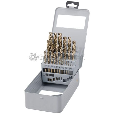 JUEGO DE BROCAS MANGO CILINDRICO AUTOCENTRANTES COBALTO HSS 1 - 13 MM FERVI P069
