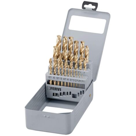 JUEGO DE BROCAS MANGO CILINDRICO AUTOCENTRANTES HSS TIN 1 - 13 MM FERVI P062