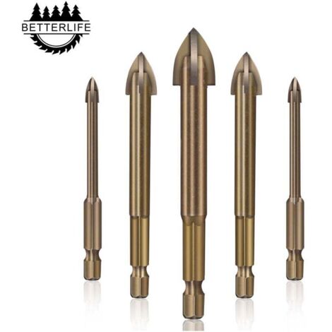 Juego de brocas para baldosas Ulisem para vitrocerámica betterlife, herramienta de perforación universal eficiente, brocas cruzadas de carburo cementado multifuncionales, 5 brocas para baldosas de cer
