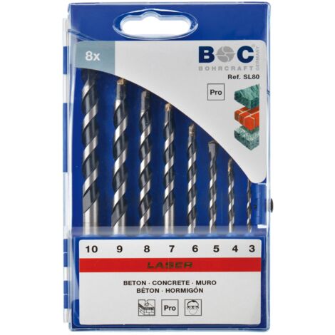 Juego de brocas pared LASER MD, caja de plástico // 3-10x1,0/8-uds. Bohrcraft 22501430008