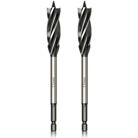 Juego de brocas profesionales para madera (17 mm x 165 mm, 2 unidades), broca helicoidal con punta piloto autoalimentada, vástago hexagonal de 1/4 de pulgada para carpintería.