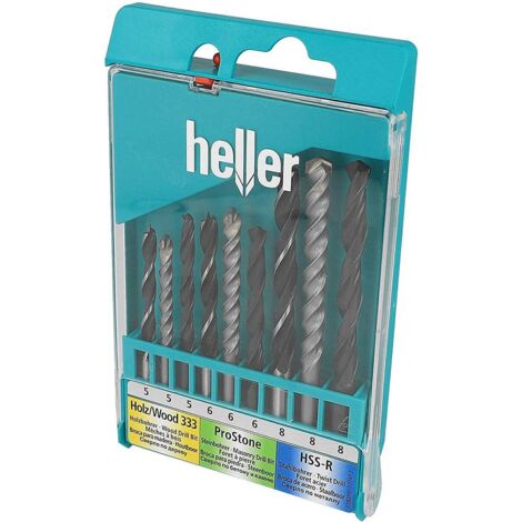 Juego de brocas universales, brocas de 9 piezas para metal, madera y piedra HELLER