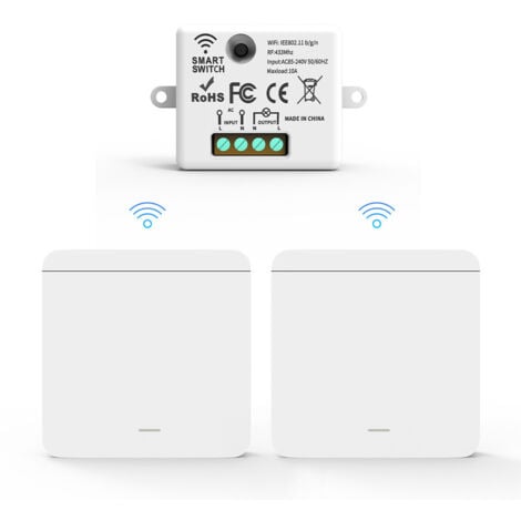AIPERQ Juego de cables RF433 con 1 receptor y 2 interruptores de pared Interruptores de luz inalámbricos Inalámbricos con transmisor y receptor Controlador 10A 240V