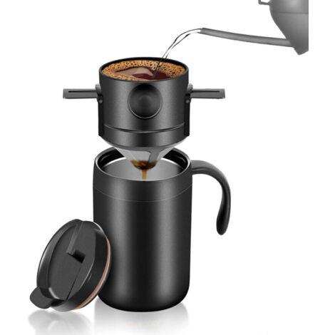 Juego de cafetera/filtro para camping, cafetera portátil de acero inoxidable, juego de tazas de café isotérmicas para el hogar, duradero, elegante y estético, adecuado para uso en exteriores, viajes, 