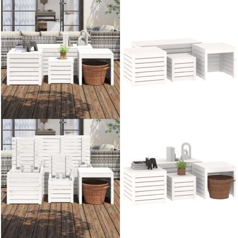 Juego de cajas de jardín 4 piezas madera maciza de pino blanco - Muebles de jardín - Almacenamiento exterior