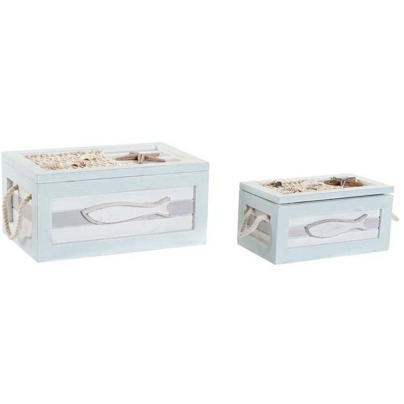 

Juego de Cajas Decorativas DKD Home Decor Algodón Madera Mediterráneo (2 pcs)