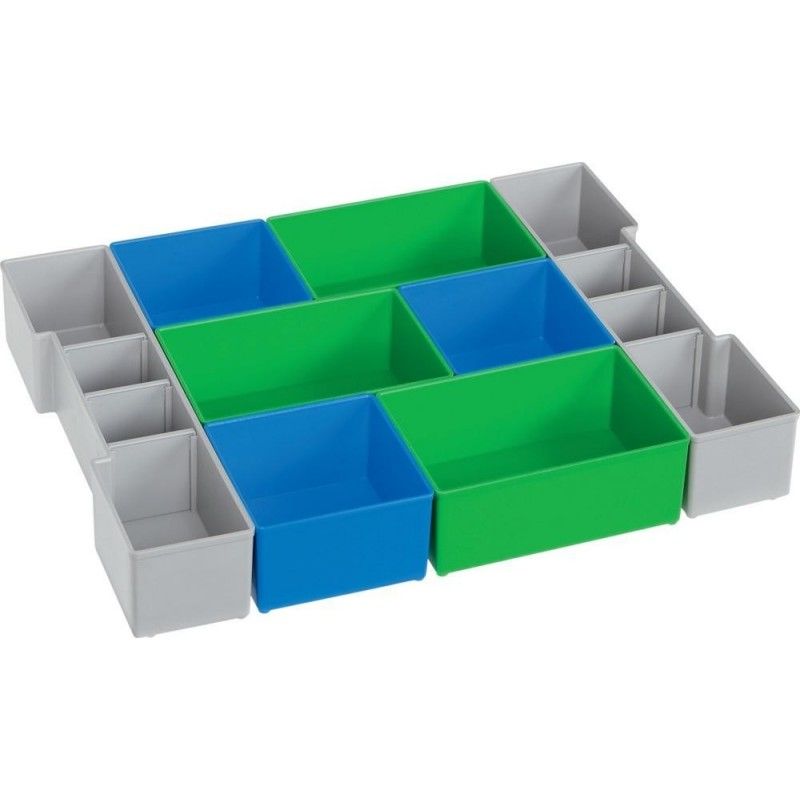 

Juego de cajitas Insertaables L-BOXX 102 - 2x U3, gris con 6 poredes separadoras, 3x C3 azul, 3x D3 verde