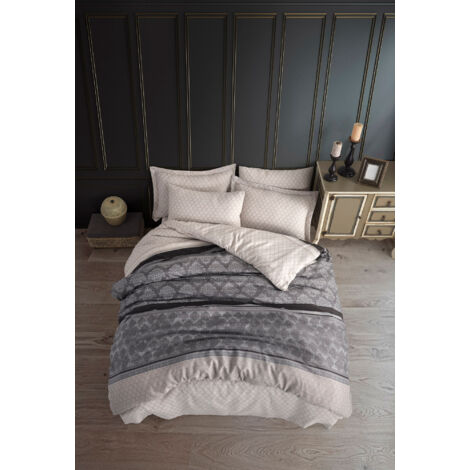 Juego de cama - 1 funda nórdica 220 x 240 cm + 2 fundas de almohada 60 x 60 cm - 65% algodón, 35% poliéster - Gris