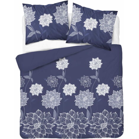 Juego de cama 160x200 microfibra satinada flores azul