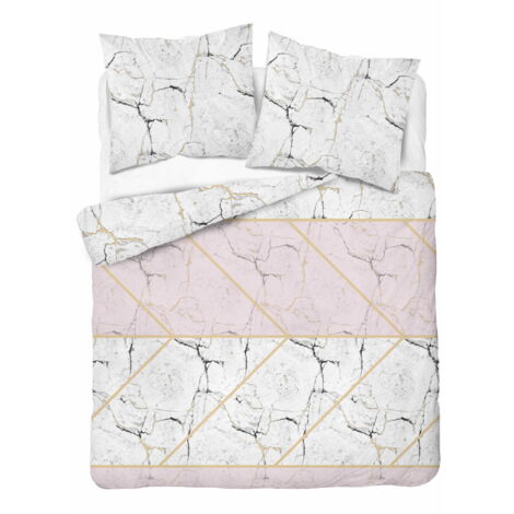 Juego de cama 160x200 Microfibra Satinada Mármol Gris Rosa