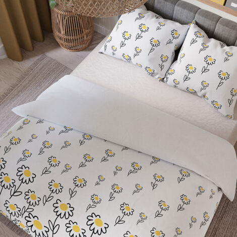 Juego de cama BELLIS 220x200 cm - algodón satinado, encantador estampado de margaritas