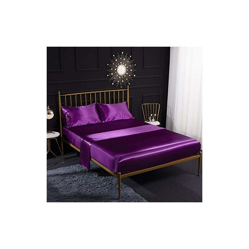 

Juego de cama de 3 piezas de satén de seda color crema con sábana ajustable, sábana encimera, funda de almohada, transpirable, suave y cómodo, tamaño